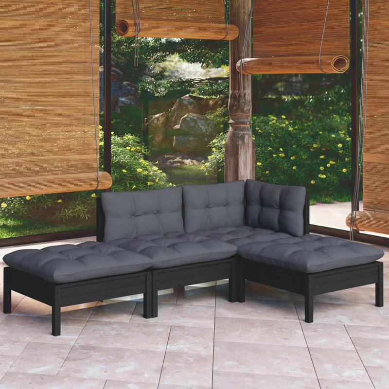 vidaXL 4 Piece Garden Lounge Set with Cushions Solid Pinewood