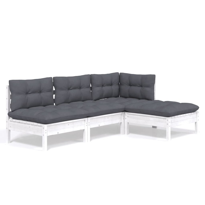 4 Piece Garden Lounge Set with Cushions White Pinewood