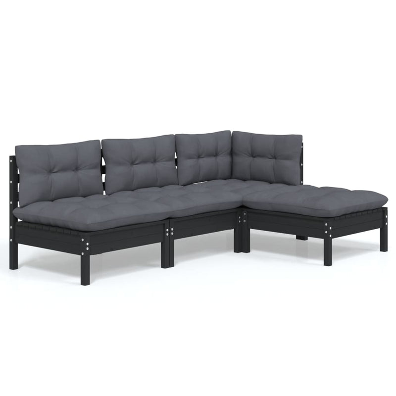 vidaXL 4 Piece Garden Lounge Set with Cushions Black Pinewood