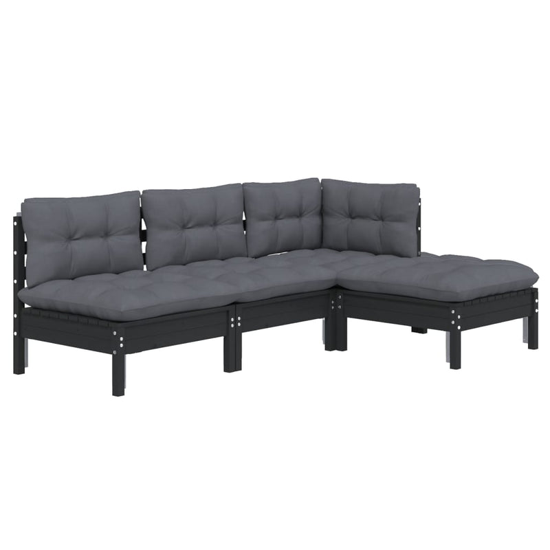 vidaXL 4 Piece Garden Lounge Set with Cushions Black Pinewood