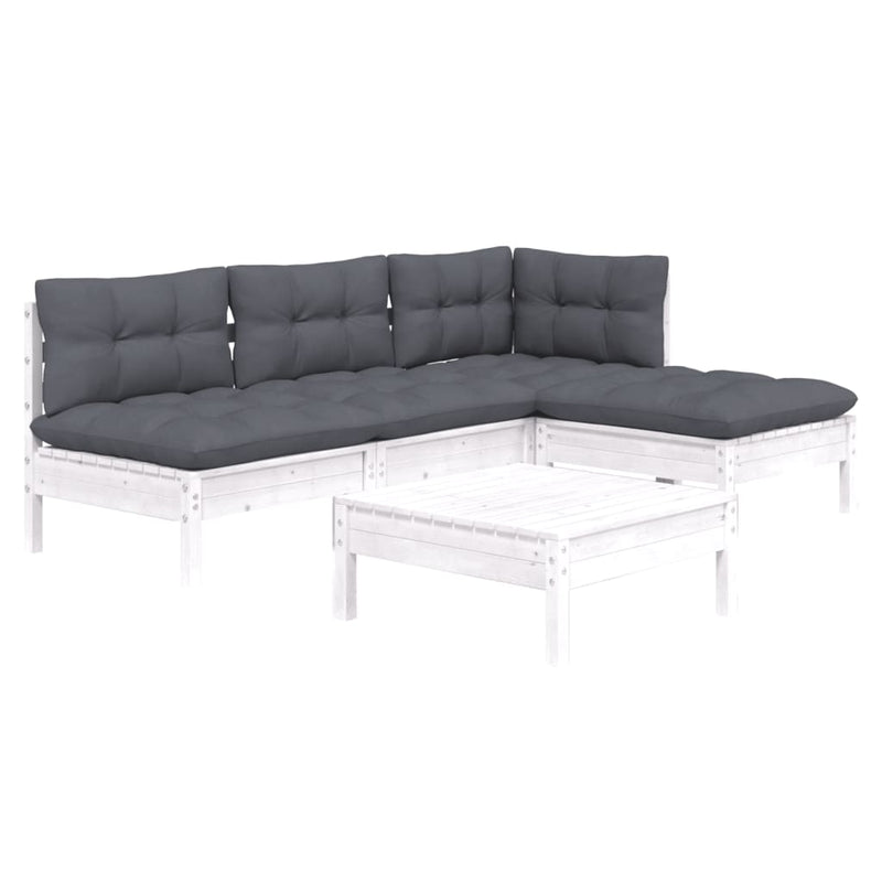 vidaXL 5 Piece Garden Lounge Set with Cushions White Pinewood