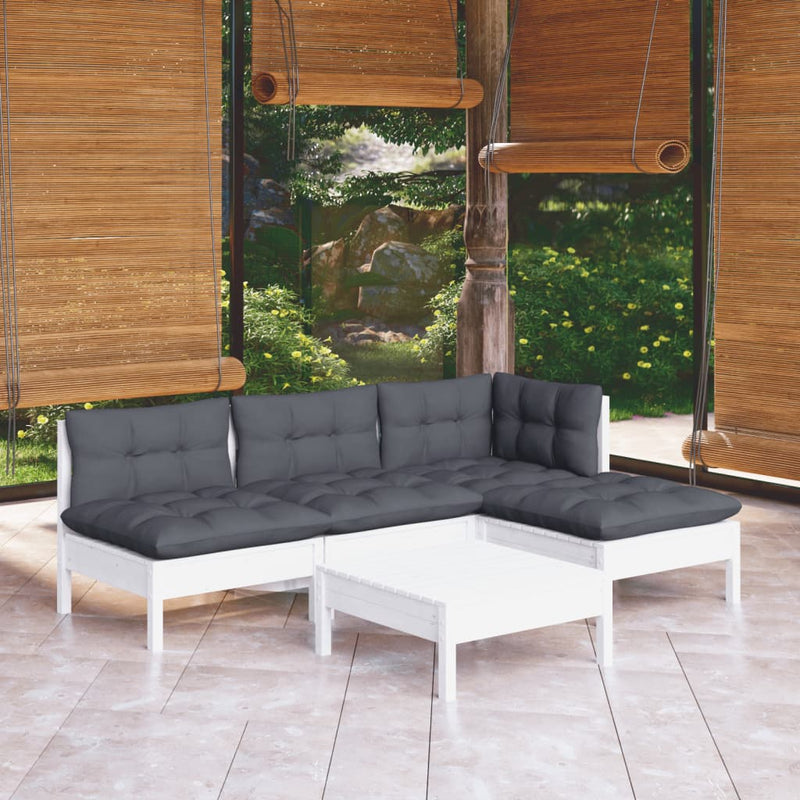 vidaXL 5 Piece Garden Lounge Set with Cushions White Pinewood