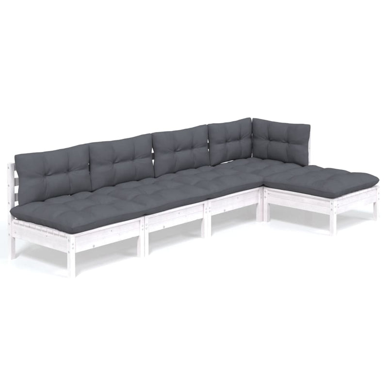 vidaXL 5 Piece Garden Lounge Set with Cushions White Pinewood