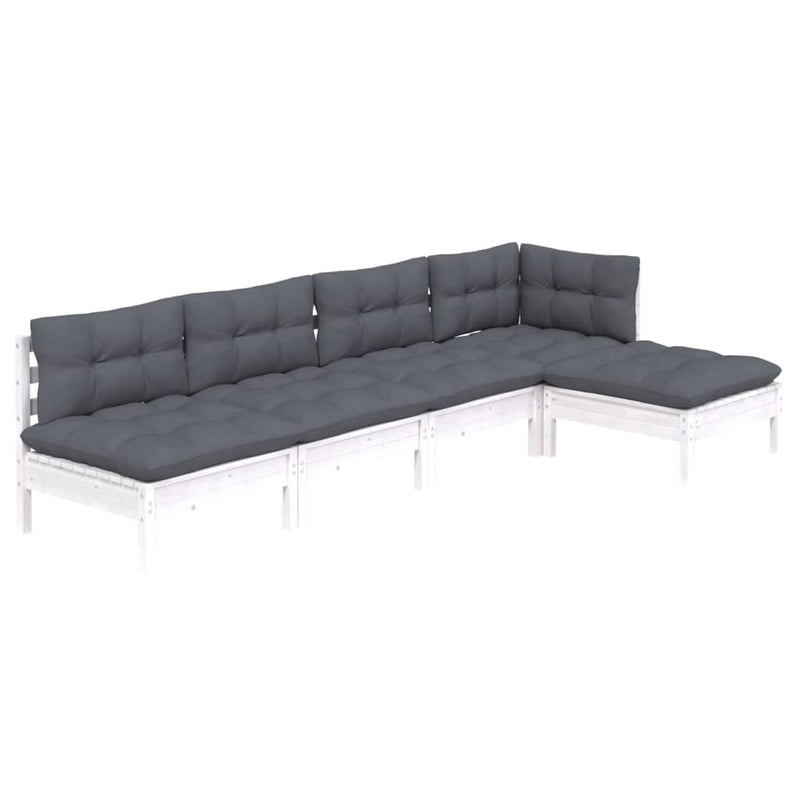 vidaXL 5 Piece Garden Lounge Set with Cushions White Pinewood