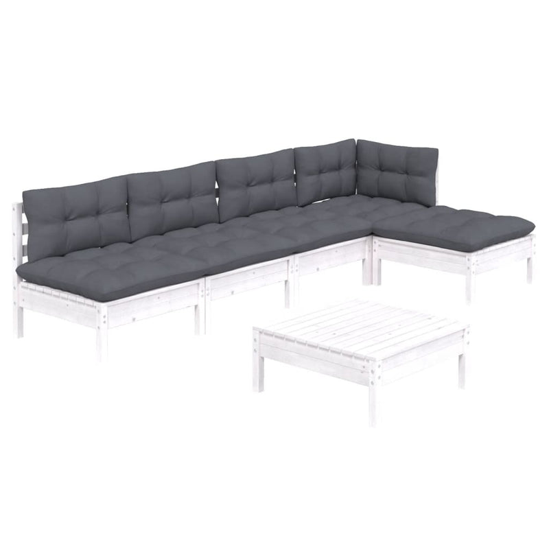 vidaXL 6 Piece Garden Lounge Set with Cushions White Pinewood