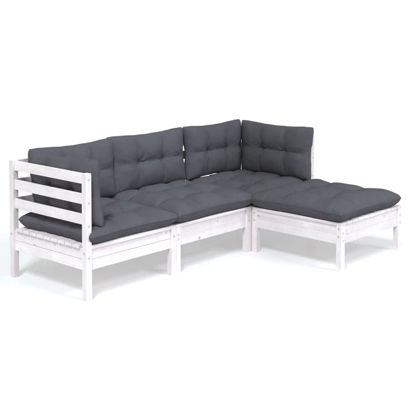 vidaXL 4 Piece Garden Lounge Set with Cushions White Pinewood