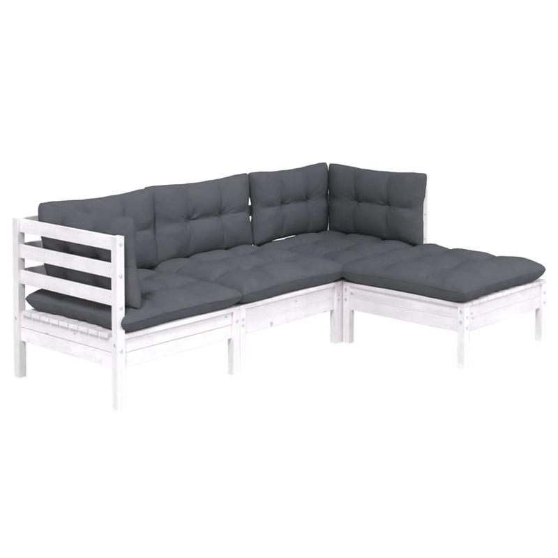 vidaXL 4 Piece Garden Lounge Set with Cushions White Pinewood