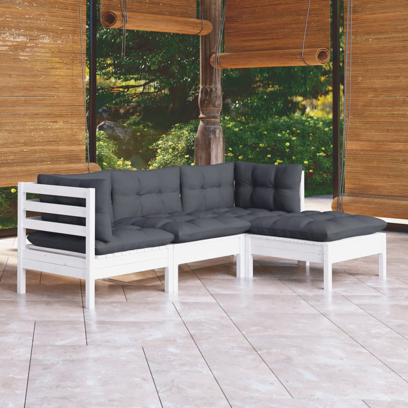 vidaXL 4 Piece Garden Lounge Set with Cushions White Pinewood