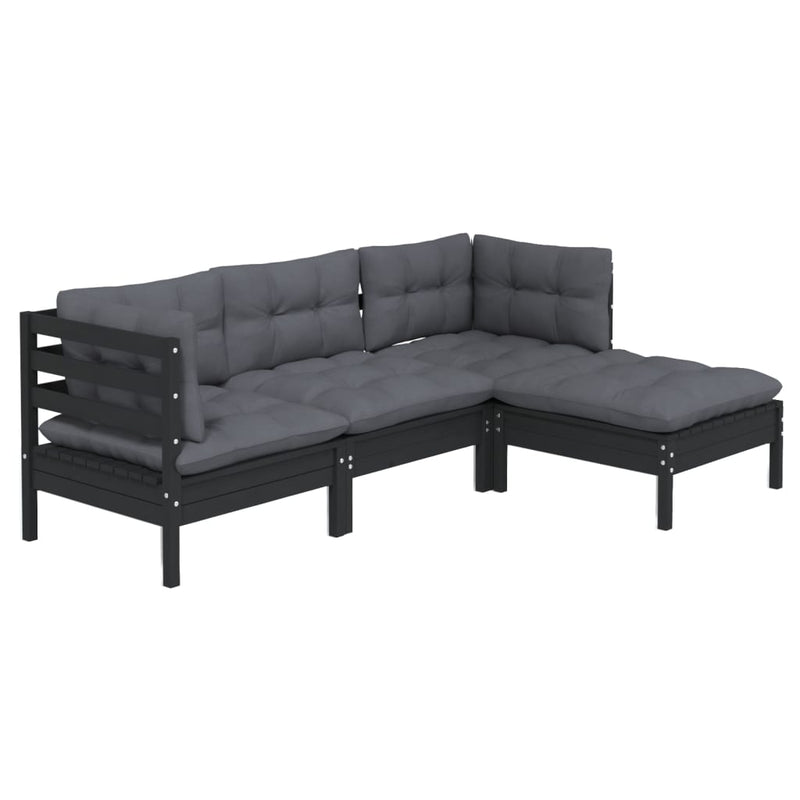 vidaXL 4 Piece Garden Lounge Set with Cushions Black Pinewood