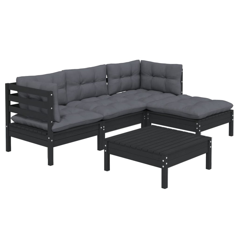 vidaXL 5 Piece Garden Lounge Set with Cushions Black Pinewood