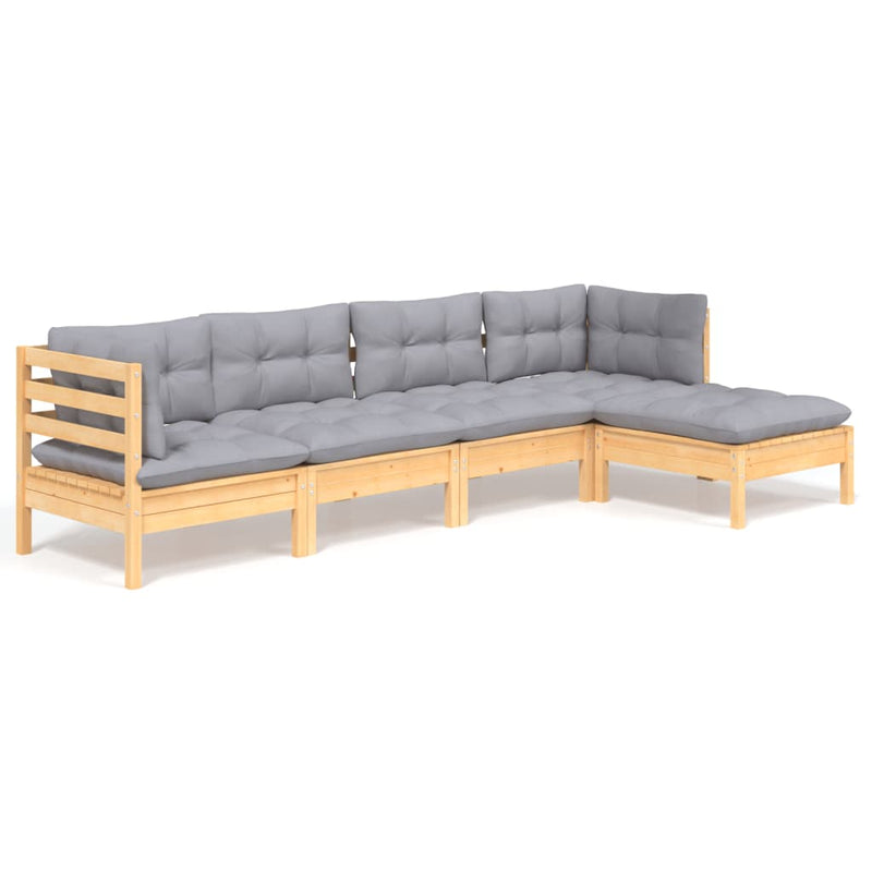 vidaXL 5 Piece Garden Lounge Set with Grey Cushions Pinewood