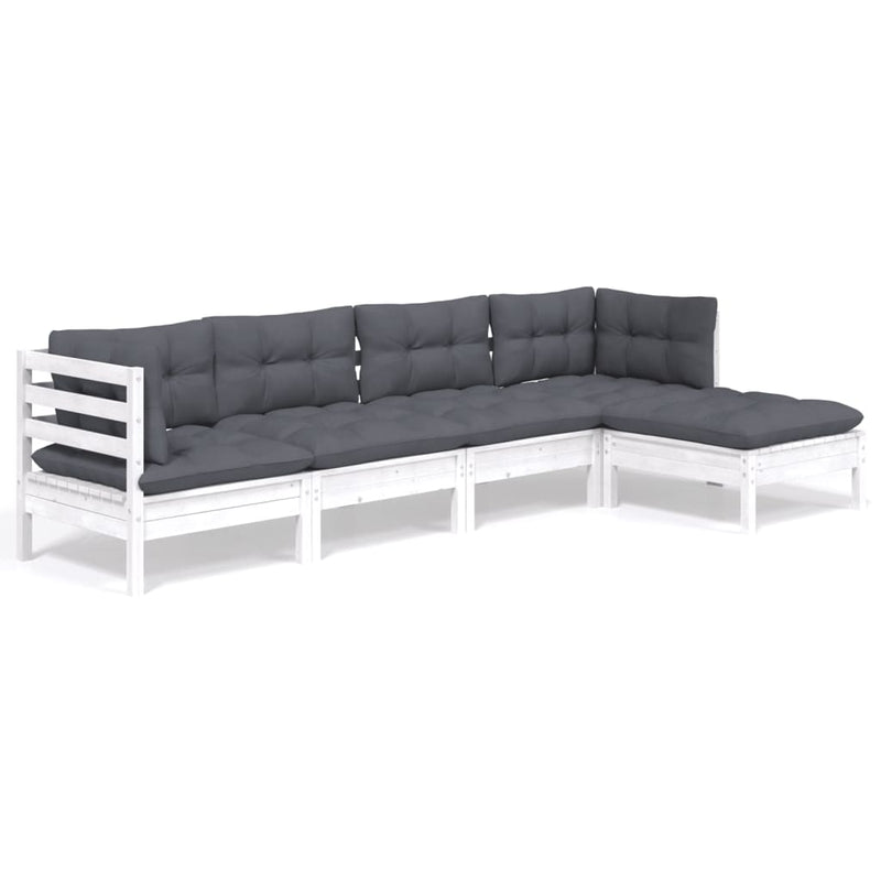 vidaXL 5 Piece Garden Lounge Set with Cushions White Pinewood