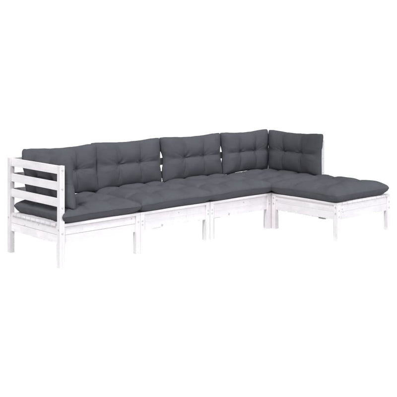 vidaXL 5 Piece Garden Lounge Set with Cushions White Pinewood