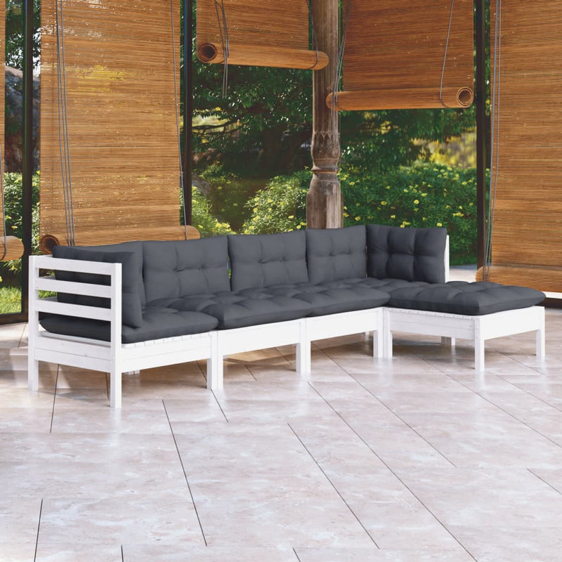 vidaXL 5 Piece Garden Lounge Set with Cushions White Pinewood