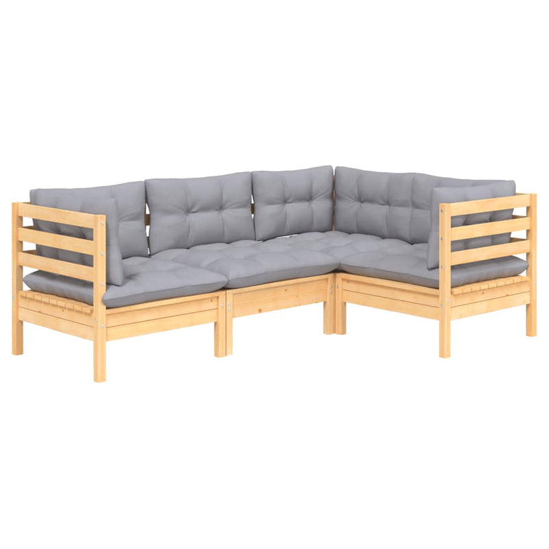 vidaXL 4 Piece Garden Lounge Set with Grey Cushions Pinewood