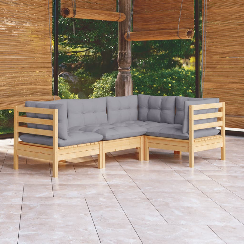 vidaXL 4 Piece Garden Lounge Set with Grey Cushions Pinewood