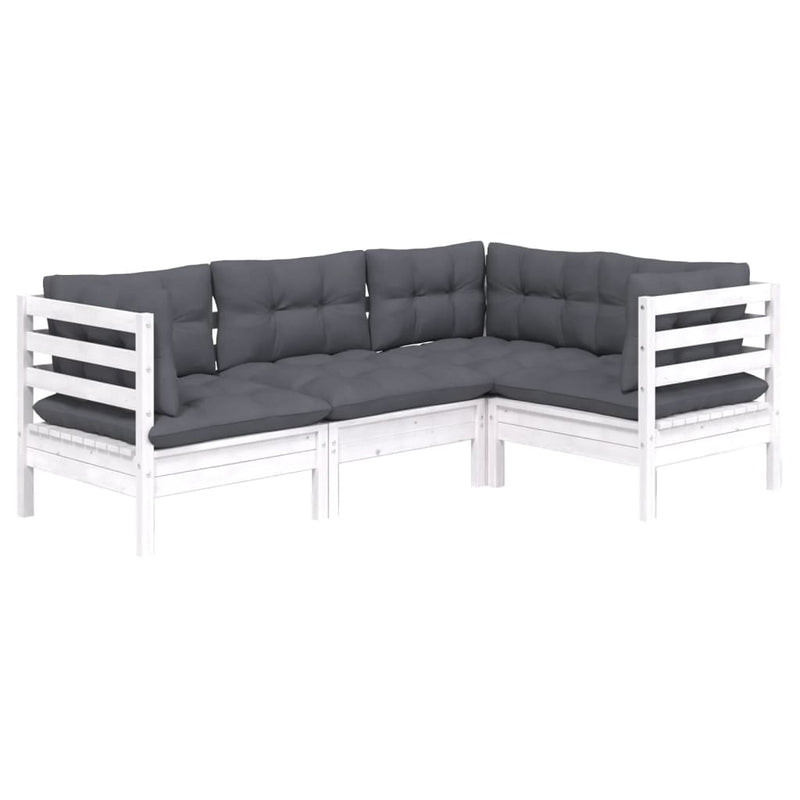 vidaXL 4 Piece Garden Lounge Set with Cushions White Pinewood