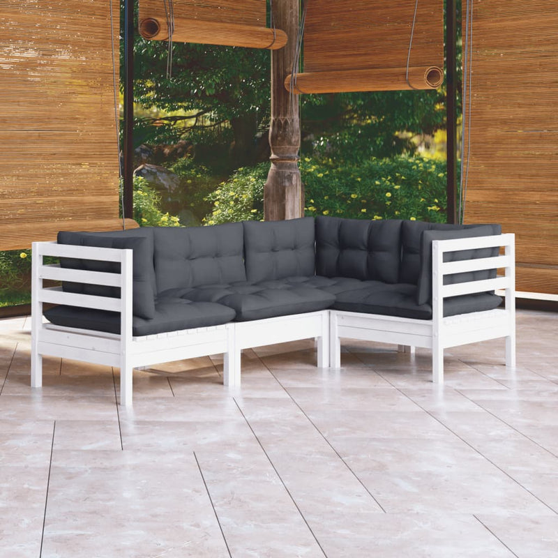 vidaXL 4 Piece Garden Lounge Set with Cushions White Pinewood