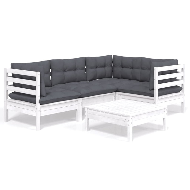 vidaXL 5 Piece Garden Lounge Set with Cushions White Pinewood