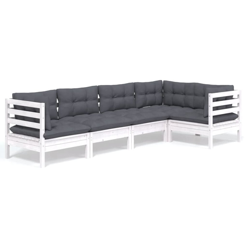 vidaXL 5 Piece Garden Lounge Set with Cushions White Pinewood