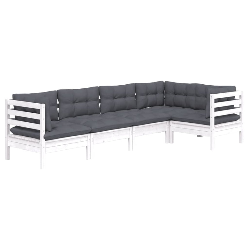 vidaXL 5 Piece Garden Lounge Set with Cushions White Pinewood