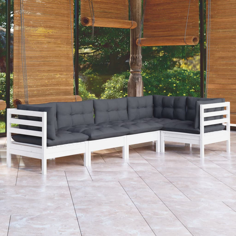 vidaXL 5 Piece Garden Lounge Set with Cushions White Pinewood