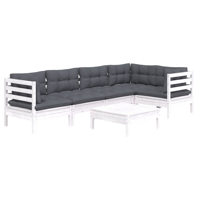 vidaXL 6 Piece Garden Lounge Set with Cushions White Pinewood