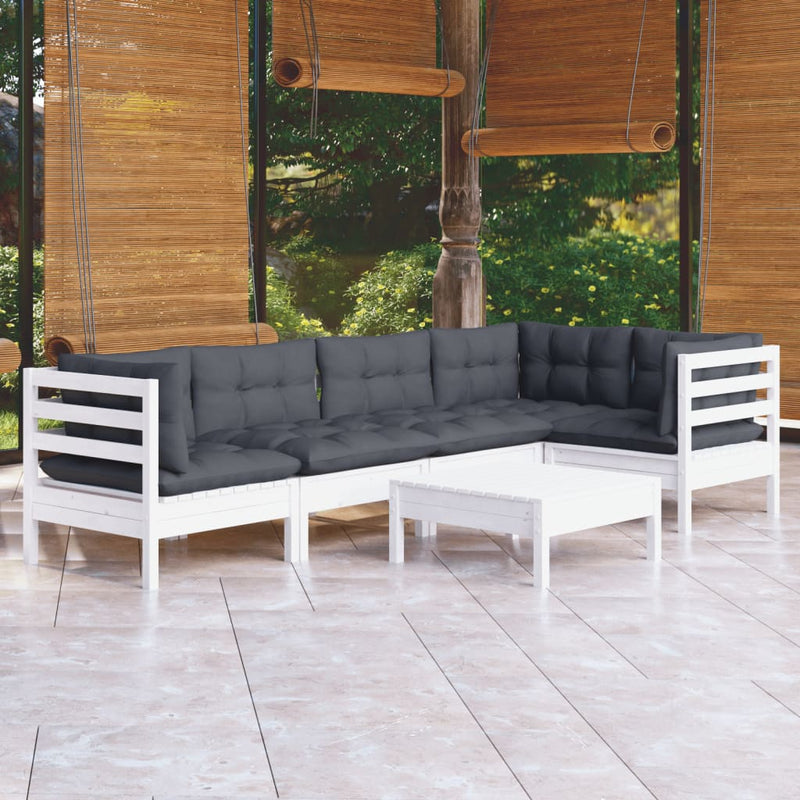 vidaXL 6 Piece Garden Lounge Set with Cushions White Pinewood