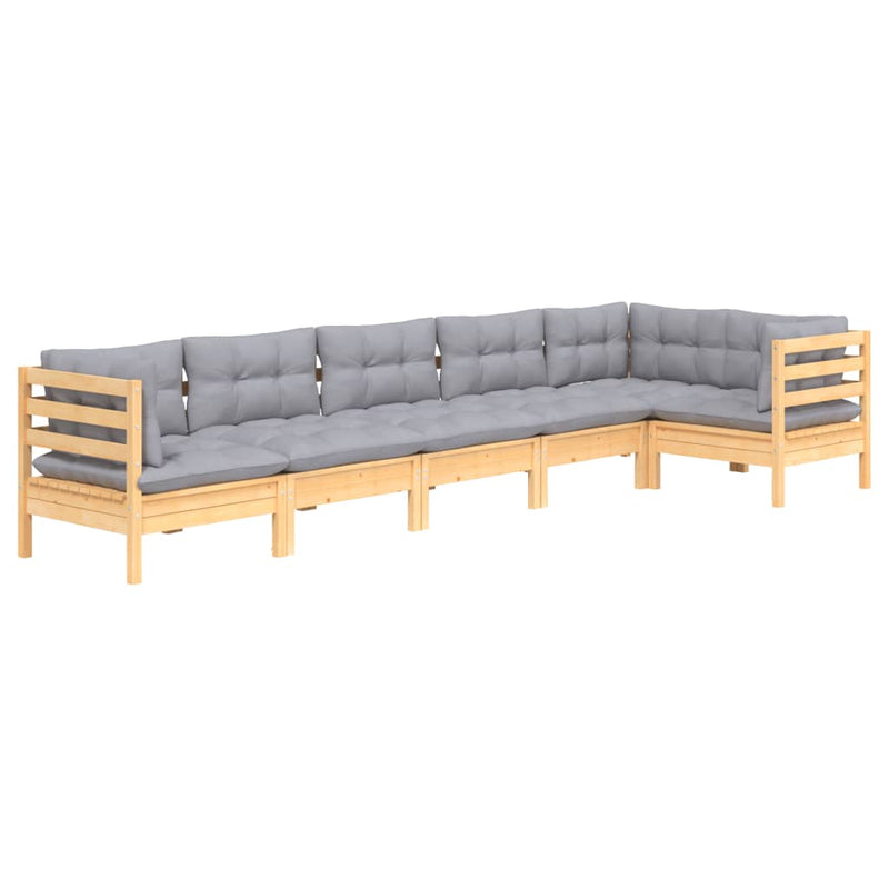 vidaXL 6 Piece Garden Lounge Set with Grey Cushions Pinewood