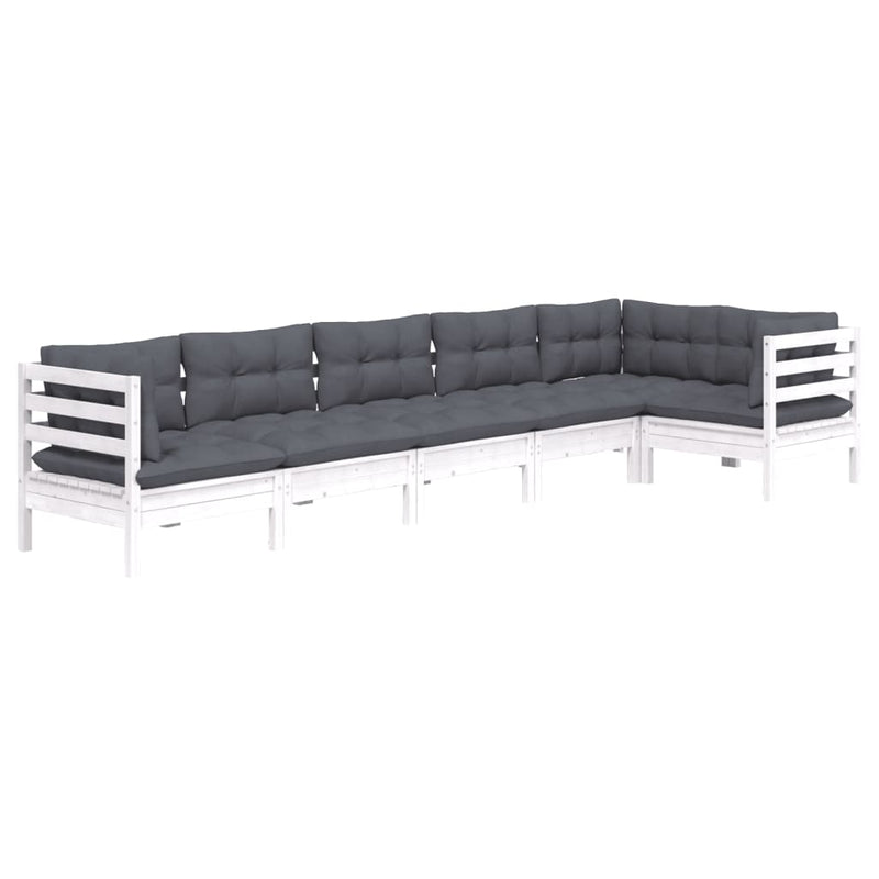 vidaXL 6 Piece Garden Lounge Set with Cushions White Pinewood