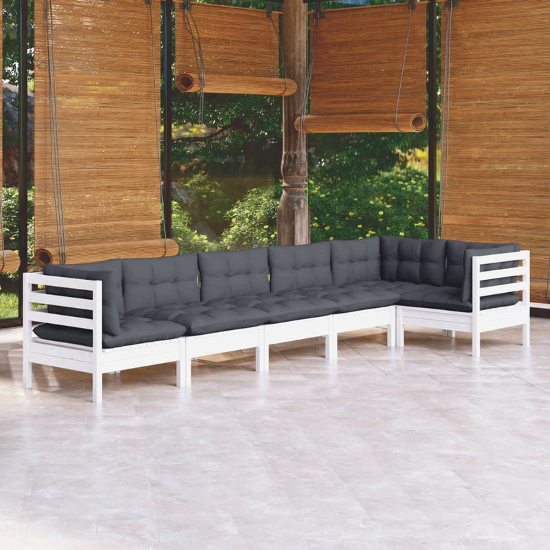 vidaXL 6 Piece Garden Lounge Set with Cushions White Pinewood