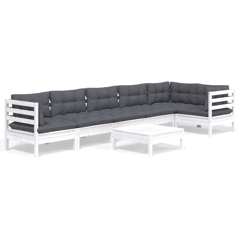 vidaXL 7 Piece Garden Lounge Set with Cushions White Pinewood