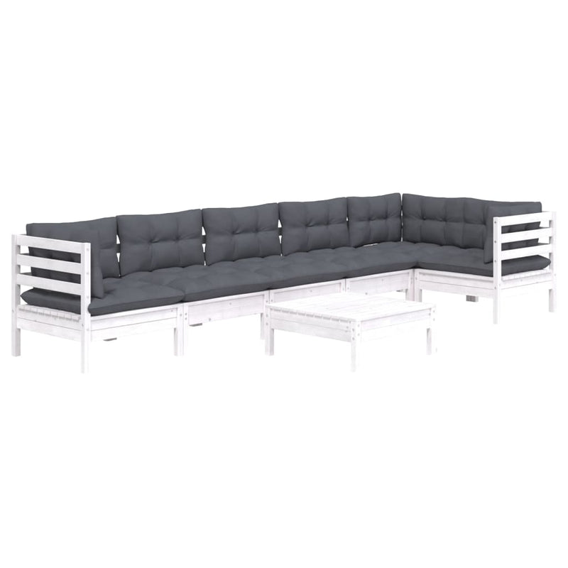 vidaXL 7 Piece Garden Lounge Set with Cushions White Pinewood