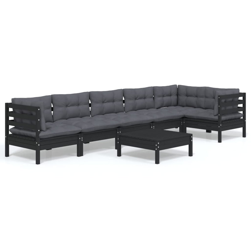 vidaXL 7 Piece Garden Lounge Set with Cushions Black Pinewood