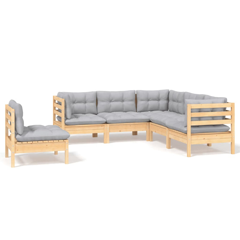 vidaXL 5 Piece Garden Lounge Set with Grey Cushions Pinewood