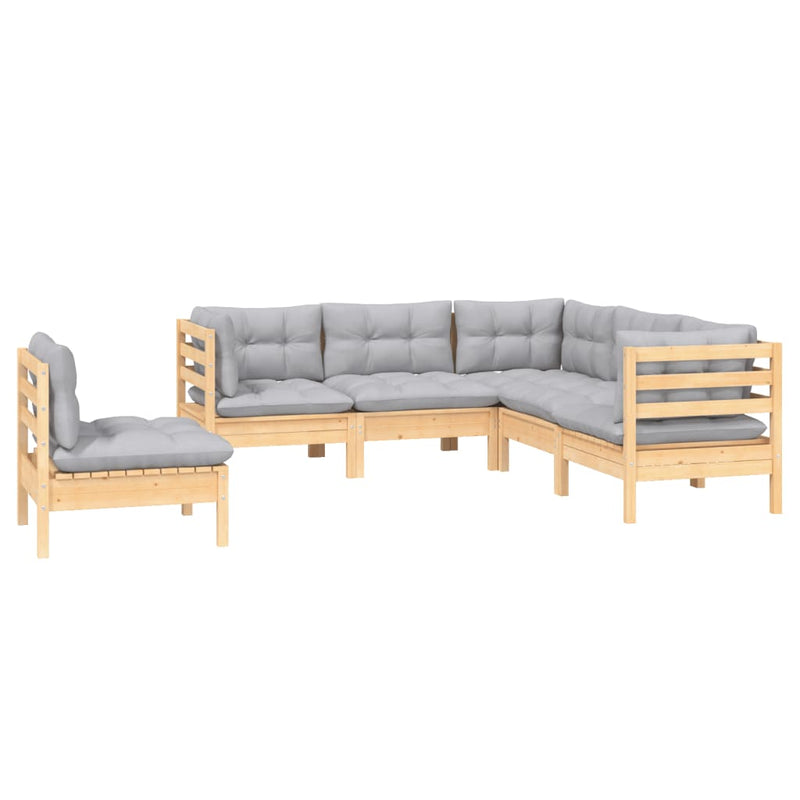 vidaXL 5 Piece Garden Lounge Set with Grey Cushions Pinewood