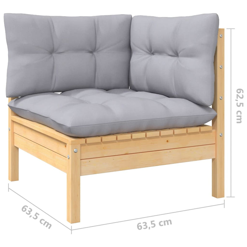 vidaXL 5 Piece Garden Lounge Set with Grey Cushions Pinewood