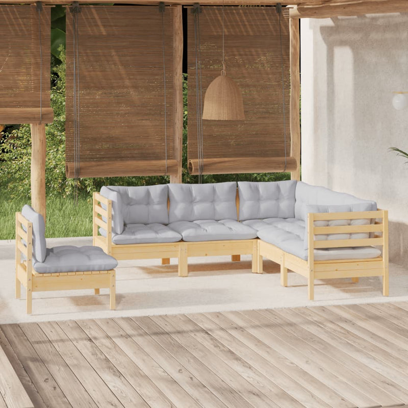 vidaXL 5 Piece Garden Lounge Set with Grey Cushions Pinewood
