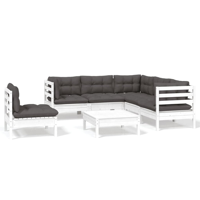 vidaXL 6 Piece Garden Lounge Set with Cushions White Pinewood