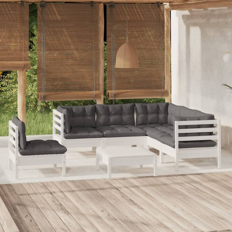 vidaXL 6 Piece Garden Lounge Set with Cushions White Pinewood
