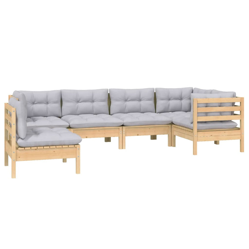 vidaXL 6 Piece Garden Lounge Set with Grey Cushions Pinewood