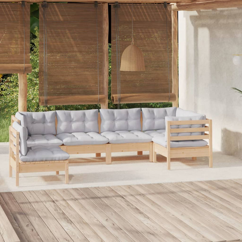 vidaXL 6 Piece Garden Lounge Set with Grey Cushions Pinewood