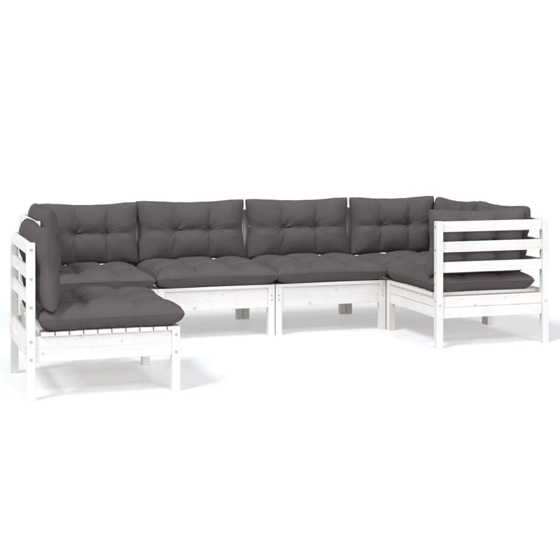 vidaXL 6 Piece Garden Lounge Set with Cushions White Pinewood