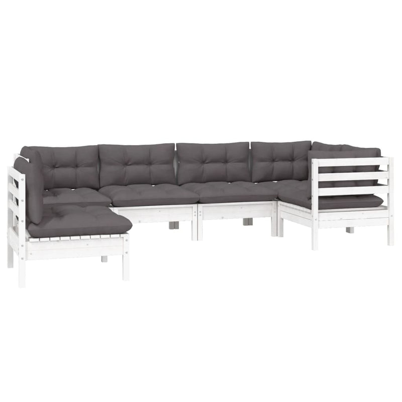 vidaXL 6 Piece Garden Lounge Set with Cushions White Pinewood