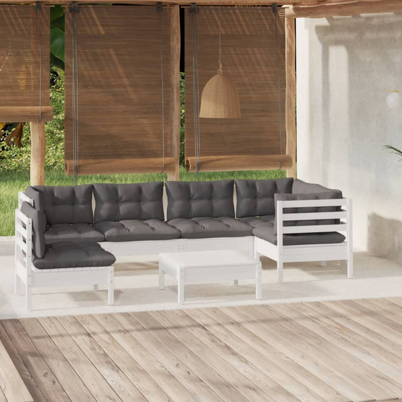 vidaXL 7 Piece Garden Lounge Set with Cushions White Pinewood
