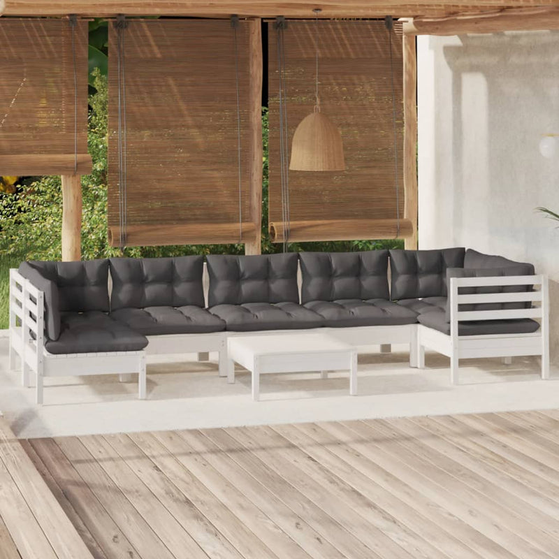 vidaXL 8 Piece Garden Lounge Set with Cushions White Pinewood