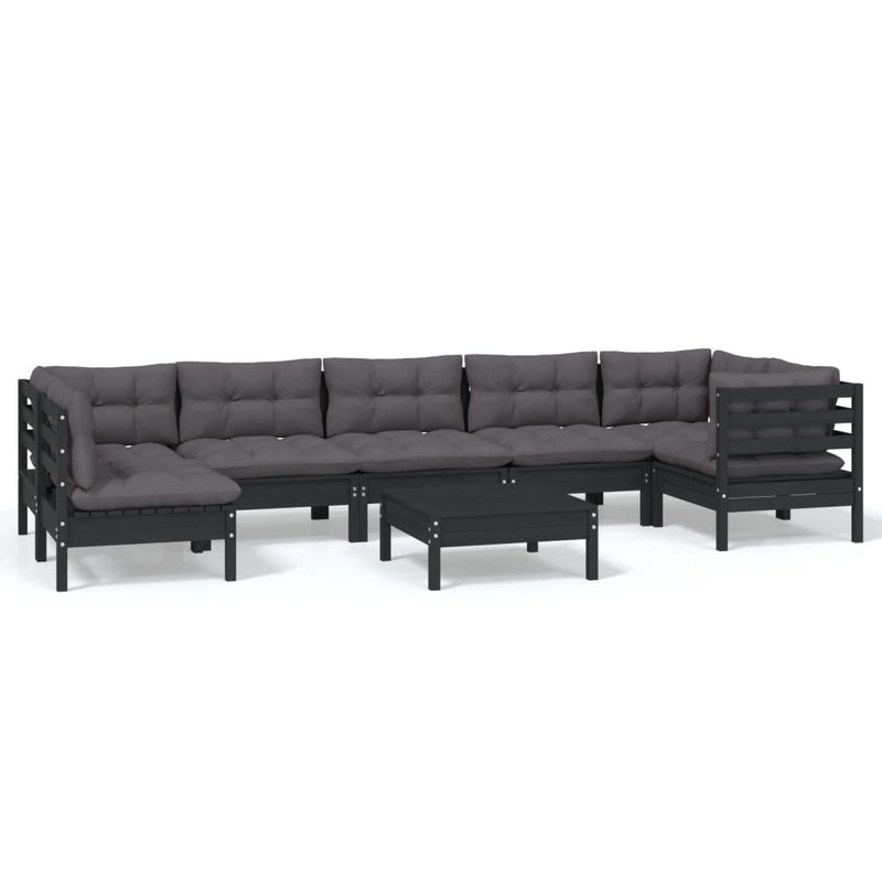 vidaXL 8 Piece Garden Lounge Set with Cushions Black Pinewood