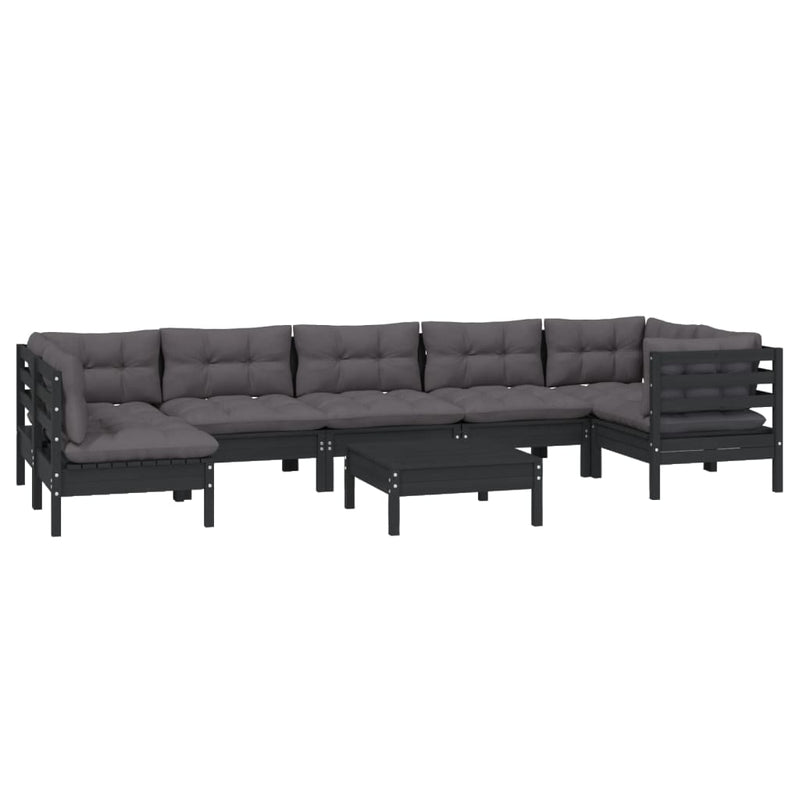 vidaXL 8 Piece Garden Lounge Set with Cushions Black Pinewood