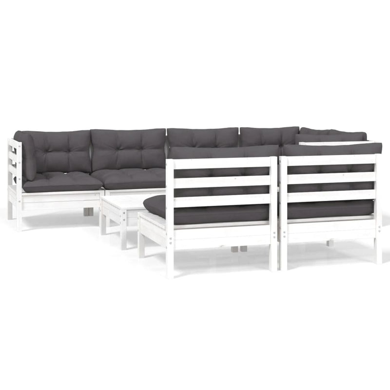 vidaXL 8 Piece Garden Lounge Set with Cushions White Solid Pinewood