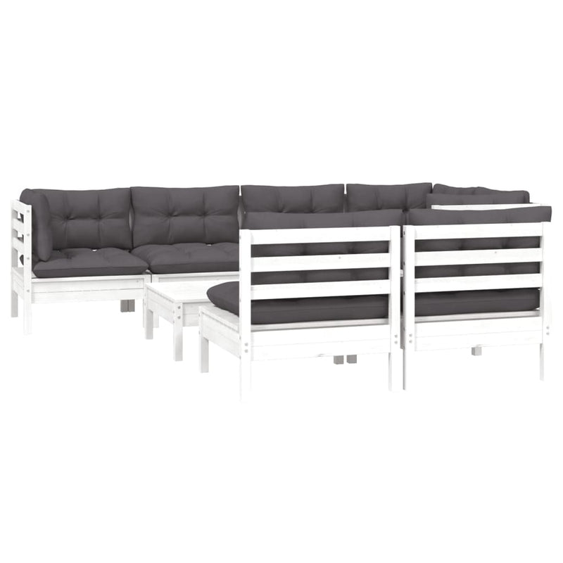 vidaXL 8 Piece Garden Lounge Set with Cushions White Solid Pinewood